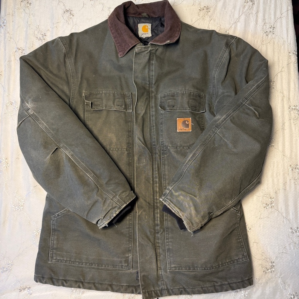 vintage carhartt arctic jacket moss green workwear coat – men’s large